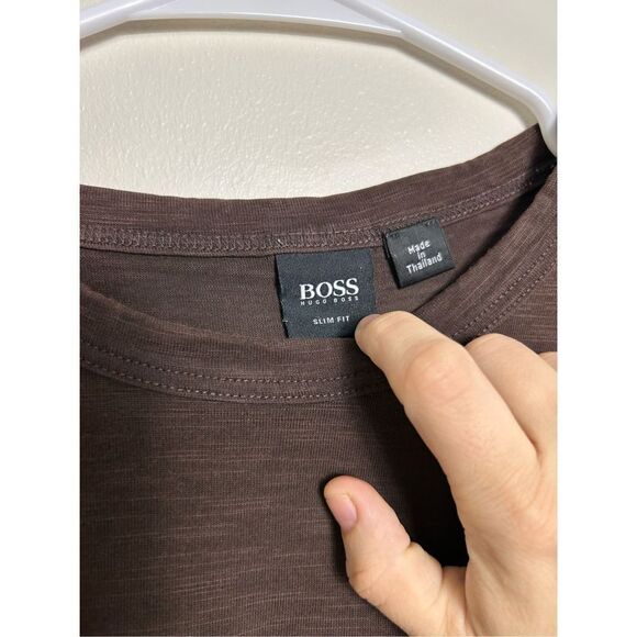 Boss Hugo Boss Slim Fit Brown Men Long Sleeve Shirt Size Large - Picture 5 of 7